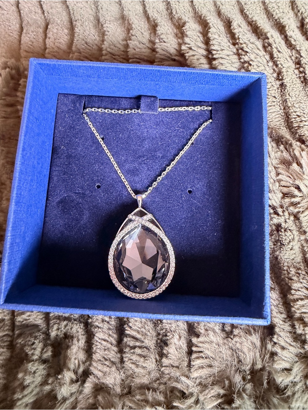 Swarovski Smoky Teardrop Crystal Pendant Necklace